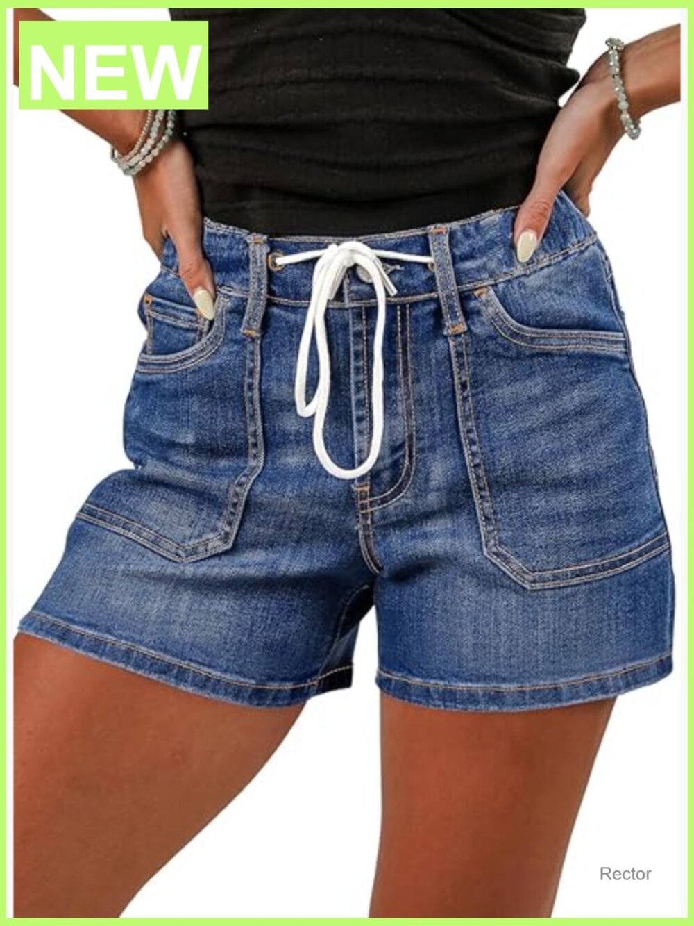 High Waisted Drawstring Denim Shorts with Pockets - Casual Summer